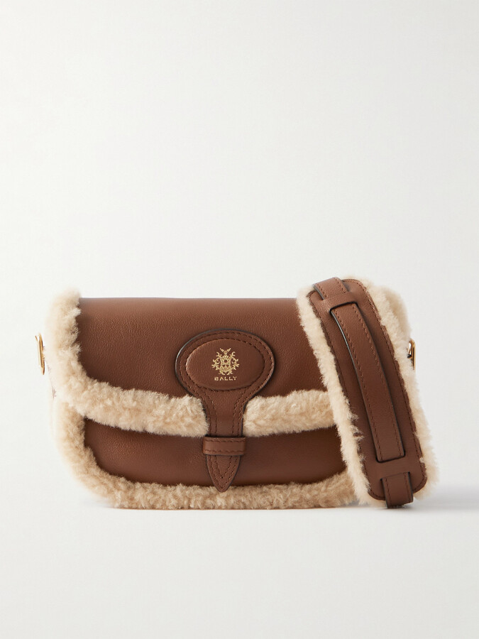 Bally Shearling-trimmed Leather Shoulder Bag - Brown