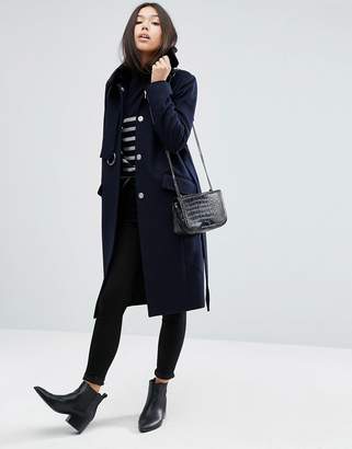 ASOS Coat with Faux Fur Collar and Belt In Wool Mix