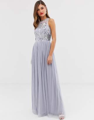 Frock and Frill high neck maxi dress with satin belt & embellished detail