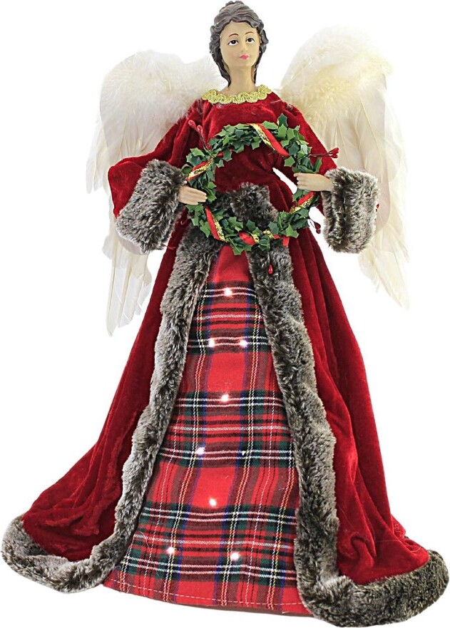 Tree Topper Finial 18.0" Plaid Angel Led Tree Topper Christmas Wreath