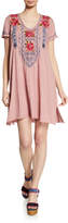 Thumbnail for your product : Johnny Was Davis Scoop-Neck Short-Sleeve Jersey Dress w/ Embroidery