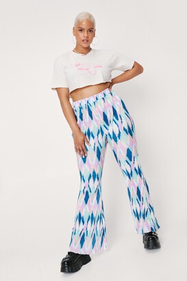 Nasty Gal Womens Plus Size Abstract Print Plisse Flares - Blue - 20
