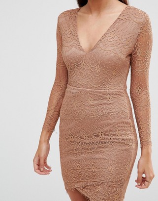 AX Paris Long Sleeve Lace Dress With V Front