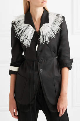 Ann Demeulemeester Cotton, Bead And Feather Necklace - White