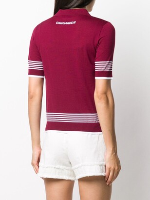 DSQUARED2 Virgin Wool Polo Top With Stripe And Logo Detail