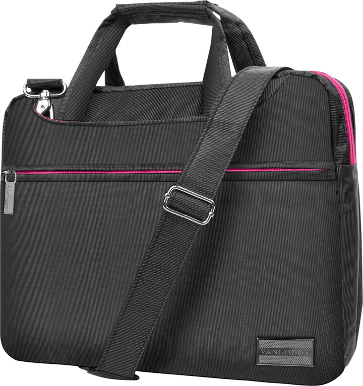 Vangoddy Padded Hybrid Messenger / Briefcase Style Nylon Case For 13" / 13.3" Laptops / Tablets With Removable Adjustable Strap, Hideaway Handles, And Padded Exterior (Pink)