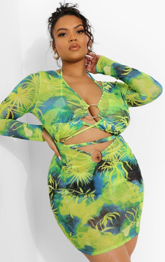 boohoo Plus Tropicana O-Ring Mesh Beach Dress - ShopStyle