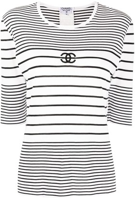 Chanel Pre Owned 1990s CC striped knitted top - ShopStyle
