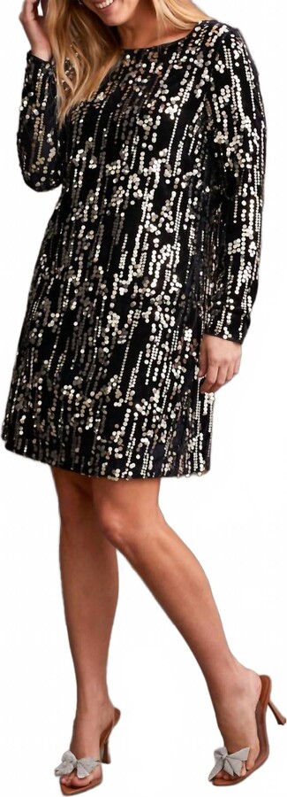 Lined Sequin Long Sleeve Mini Dress In Silver