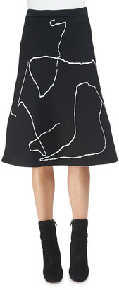 Derek Lam Calder Line Art A-Line Skirt, Black