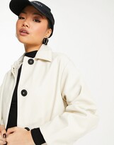 Thumbnail for your product : ASOS Petite DESIGN Petite 90s faux-leather trench coat in cream