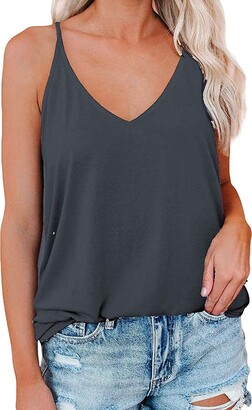 Buetory Womens Summer V Neck Tank Tops Adjustable Spaghetti Strap Loose  Sleeveless Plain Shirts Blouse Vests(Black - ShopStyle