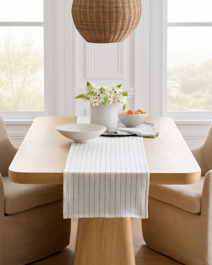 European Linen Pencil Stripe Table Runner, Size 16x108