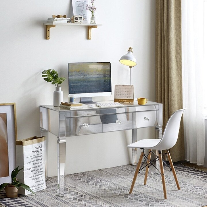 Mirrored Surface ThreePump Computer Desk Silver ShopStyle