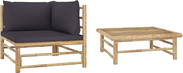 VidaXL vidaXLPatioLoungeSet-2PieceOutdoorFurniturewithThickPaddedCushionsBambooMaterialLightweightModularDesignDarkGrayColor