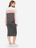 Thumbnail for your product : Shein Color Block Pullover & Pencil Skirt Set