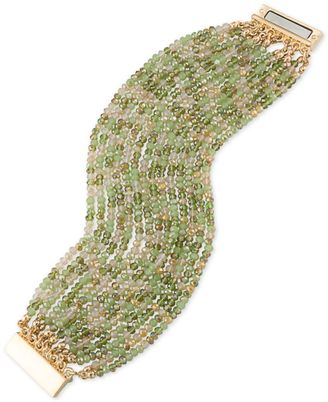 ABS by Allen Schwartz Gold-Tone Green and Clear Beaded Stretch Bracelet
