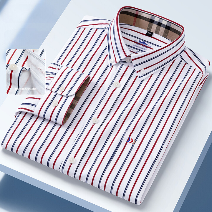 qi xiu cai New in shirt 100%cotton oxford long-sleeve shirts for men slim fit formal plain shirt hight qulity plaid soft office clothes