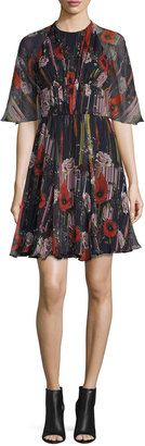 Jason Wu Floral Half-Sleeve Cocktail Dress, Black/Multi