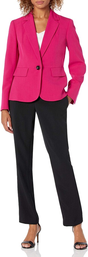 Le Suit Women/'s Crepe 1 Button Jacket /& Slim Pant