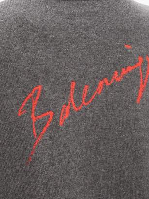 Balenciaga Signature-intarsia Cashmere Sweater - Womens - Grey Multi