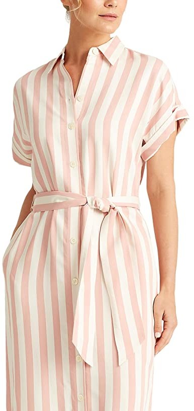 Lauren Ralph Lauren Striped Twill Shirtdress (Pink/White) Women's Clothing  - ShopStyle Day Dresses