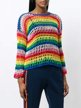 Mira Mikati rainbow open hand crochet top