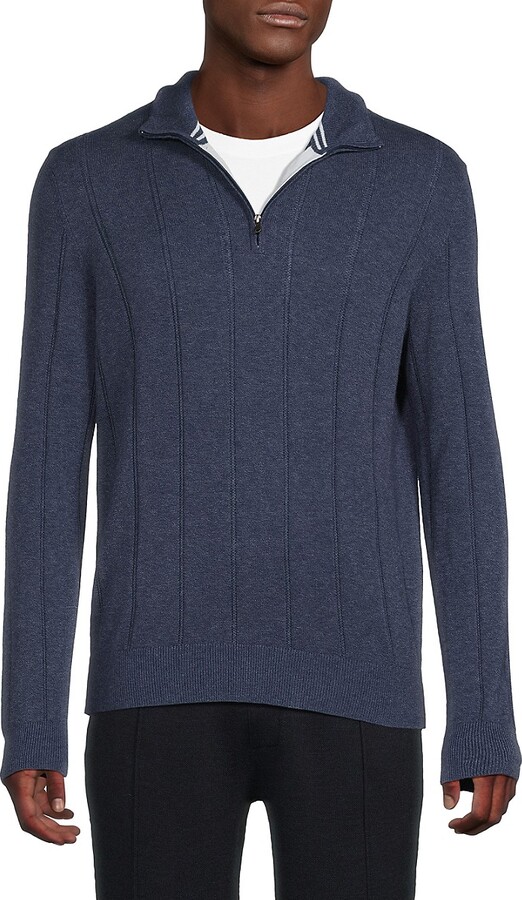 Bruno Magli Textured Striped Quarter Zip Pullover