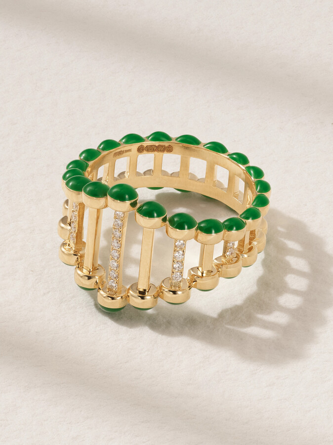 L’Atelier Nawbar - The Little Twiggy 18-karat Gold, Diamond And Enamel Ring - Green