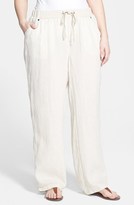 Thumbnail for your product : Sejour Slubbed Linen Drawstring Pants (Plus Size)