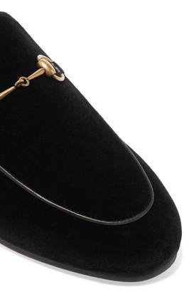 Gucci Horsebit-detailed Shearling-lined Velvet Slippers - Black