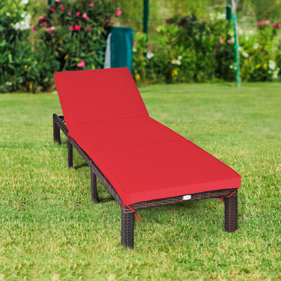 Rattan Reclining Chaise Lounge with Cushion