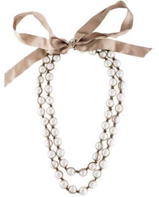 Lanvin Faux Pearl Ribbon Long Necklace Silver Faux Pearl Ribbon Long Necklace