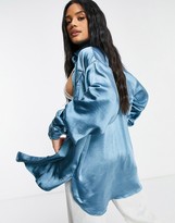 Thumbnail for your product : Club L London satin oversized shirt in slate blue