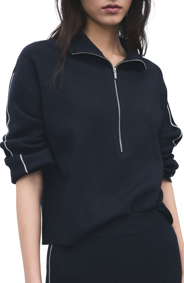 MANGO Contrast Stripe Half Zip Sweater