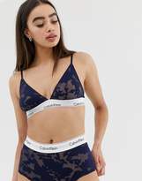 Thumbnail for your product : Calvin Klein Modern Cotton floral burnout unlined triangle bralette in shoreline navy