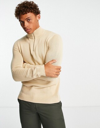 ASOS DESIGN midweight half zip cotton sweater in oatmeal - ShopStyle
