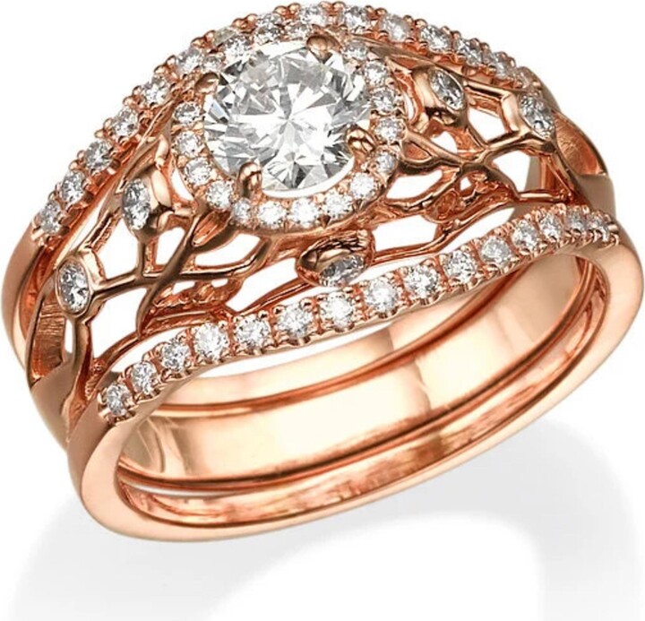 Etsy Filigree Engagement Ring Set Rose Gold Diamond Matching Rings