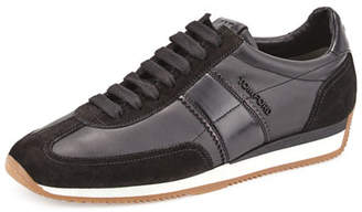 Tom Ford Colorblock Leather-Suede Runner Sneaker, Black