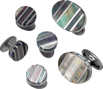 Jan Leslie Oval Cufflinks Stud Sets with Mother-of-Pearl Stripes