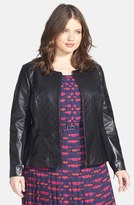 Thumbnail for your product : Sejour Quilted Leather Peplum Jacket (Plus Size)
