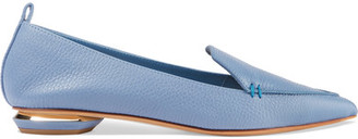 Nicholas Kirkwood Beya Textured-leather Point-toe Flats - Light blue