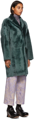 Yves Salomon Green Shearling Oversized Coat