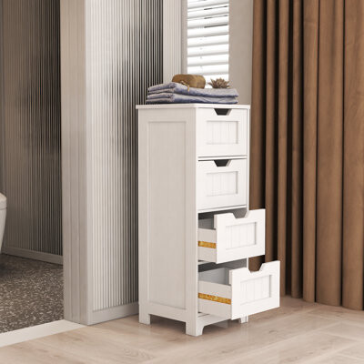 Latitude Run White Freestanding Storage Cabinet With 4 Drawers Suitable For Bathroom Living Room Kitchen