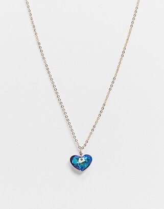 ASOS DESIGN necklace with blue jewel heart in gold tone