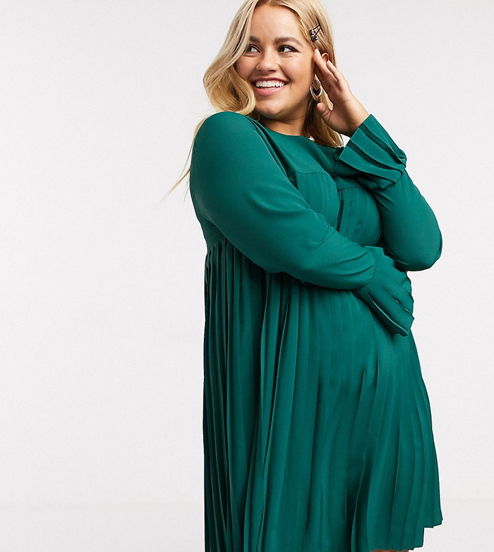 pleated trapeze mini dress