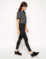 Thumbnail for your product : ASOS Rivington High Waist Denim Ankle Grazer Jeggings in Black Acid With Ripped Knees