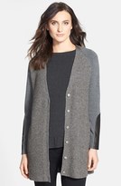 Thumbnail for your product : Eileen Fisher Leather Trim Long Merino & Yak V-Neck Cardigan (Online Only)