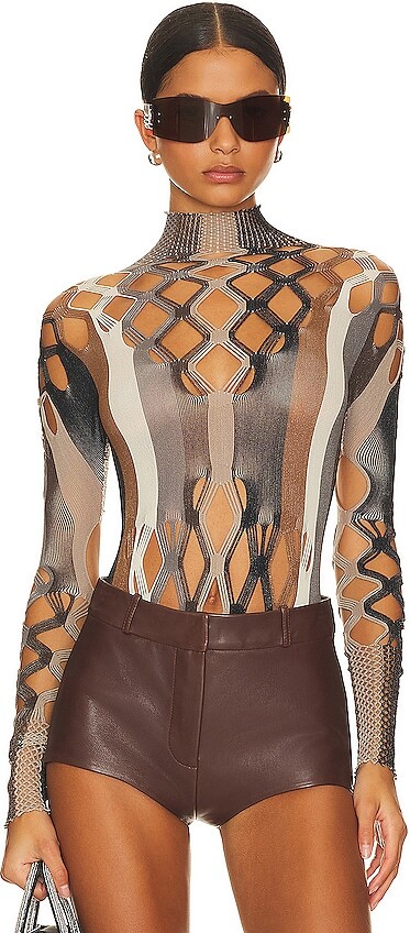 POSTER GIRL Amphitrite Bodysuit Shapewear Fishnet Polo Neck Bodysuit -  ShopStyle