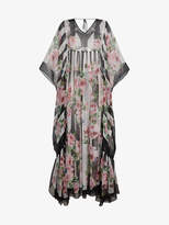 Dolce & Gabbana Silk Rose Print Maxi Kaftan Dress